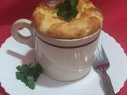 Una foto de souffle microondas