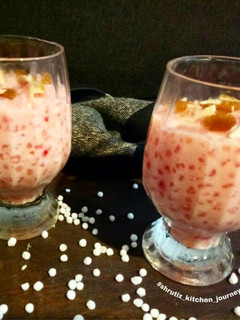 A picture of Rose flavoured sweet potato and Sabudana kheer(pudding).