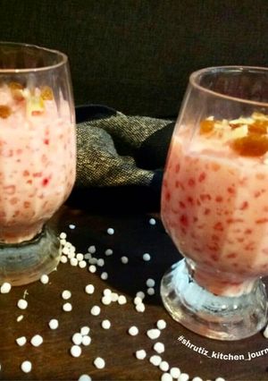 A picture of Rose flavoured sweet potato and Sabudana kheer(pudding).