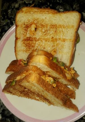 A picture of Mayo chicken and mix veg grill sandwich.