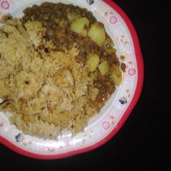 A picture of Rice and stew.