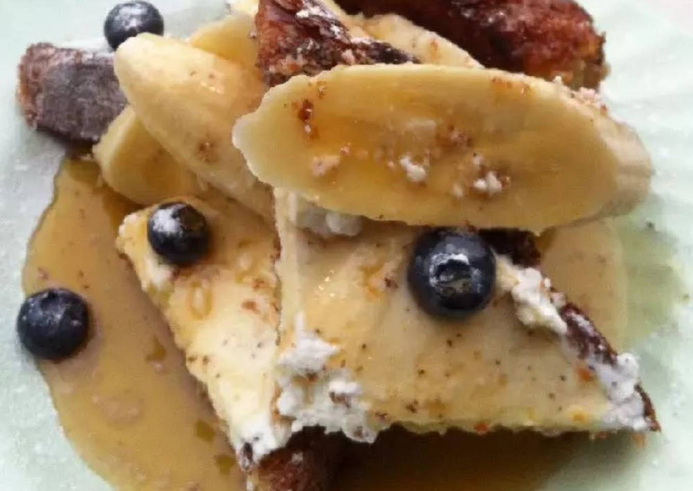 Breakfast - Brioche, ricotta, banana and Blueberry toast