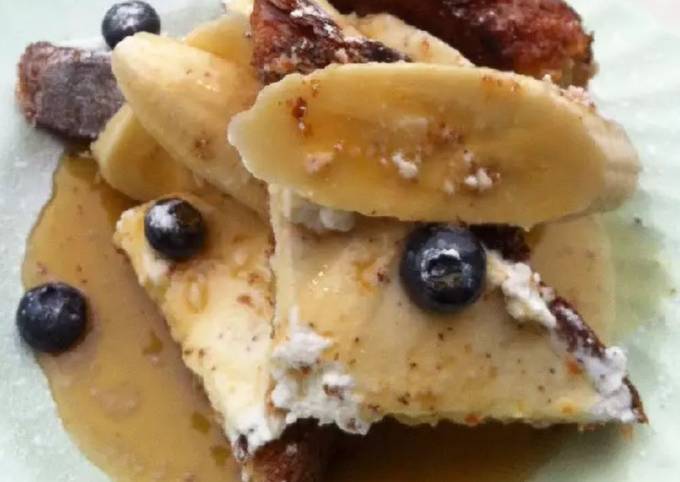 Breakfast - Brioche, ricotta, banana and Blueberry toast