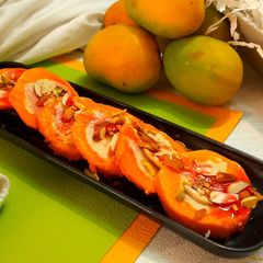 A picture of Stuffed mango malai kulfi.