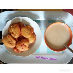 A picture of Akara and wheat pudding.