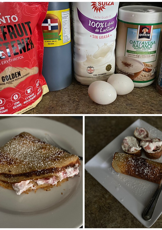 Una foto de Crepas de avena, rellenas de whip cream y fresas