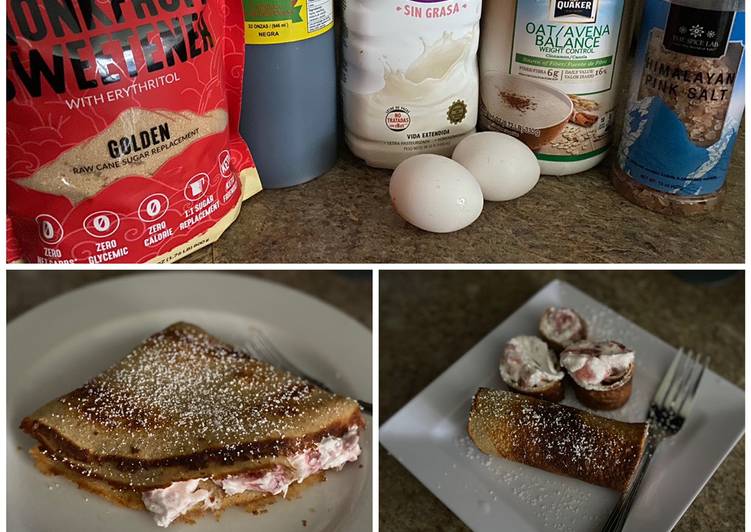 Crepas de avena, rellenas de whip cream y fresas