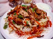 A picture of rice and spaghetti
