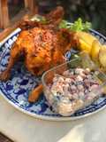 Grilled tandoori chicken with grilled potatoes