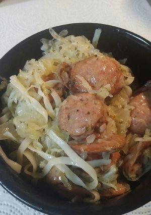 A picture of Pasta Smoked Sausage and Sauerkraut.