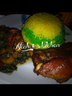A picture of Yellow and green rice.