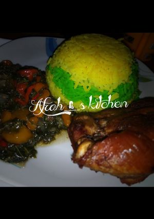 A picture of Yellow and green rice.