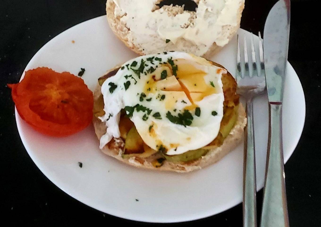 My Bagel + Avocado, Tomato, Poached Egg, Cream Cheese