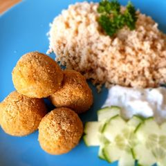 A picture of Yellow pea falafel.