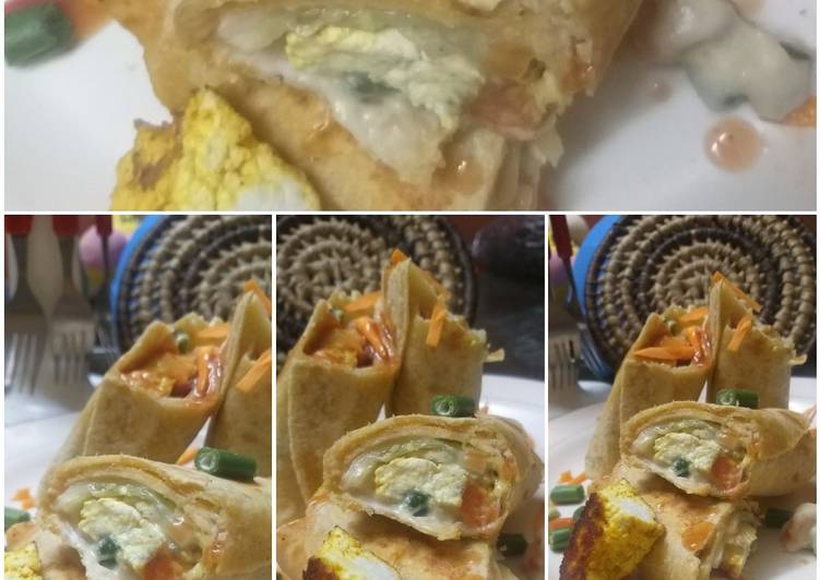 Steps to Prepare Favorite Tortilla wrap filled grilled cheesy white sauce