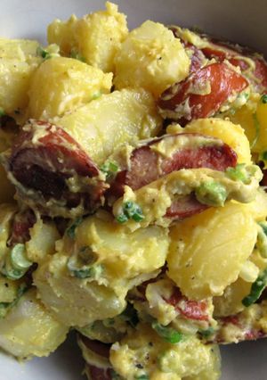A picture of Curry Flavoured Smoked Sausage & Potato Salad.