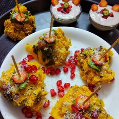 A picture of Spinach Pomegranate Dhokla.