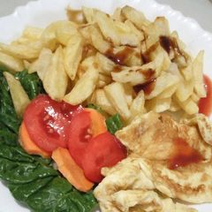 A picture of Chips with fried egg.