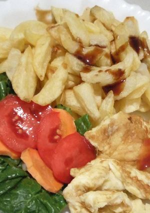 A picture of Chips with fried egg.