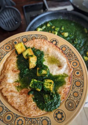 A picture of Spinach Paneer and Kati rolls.