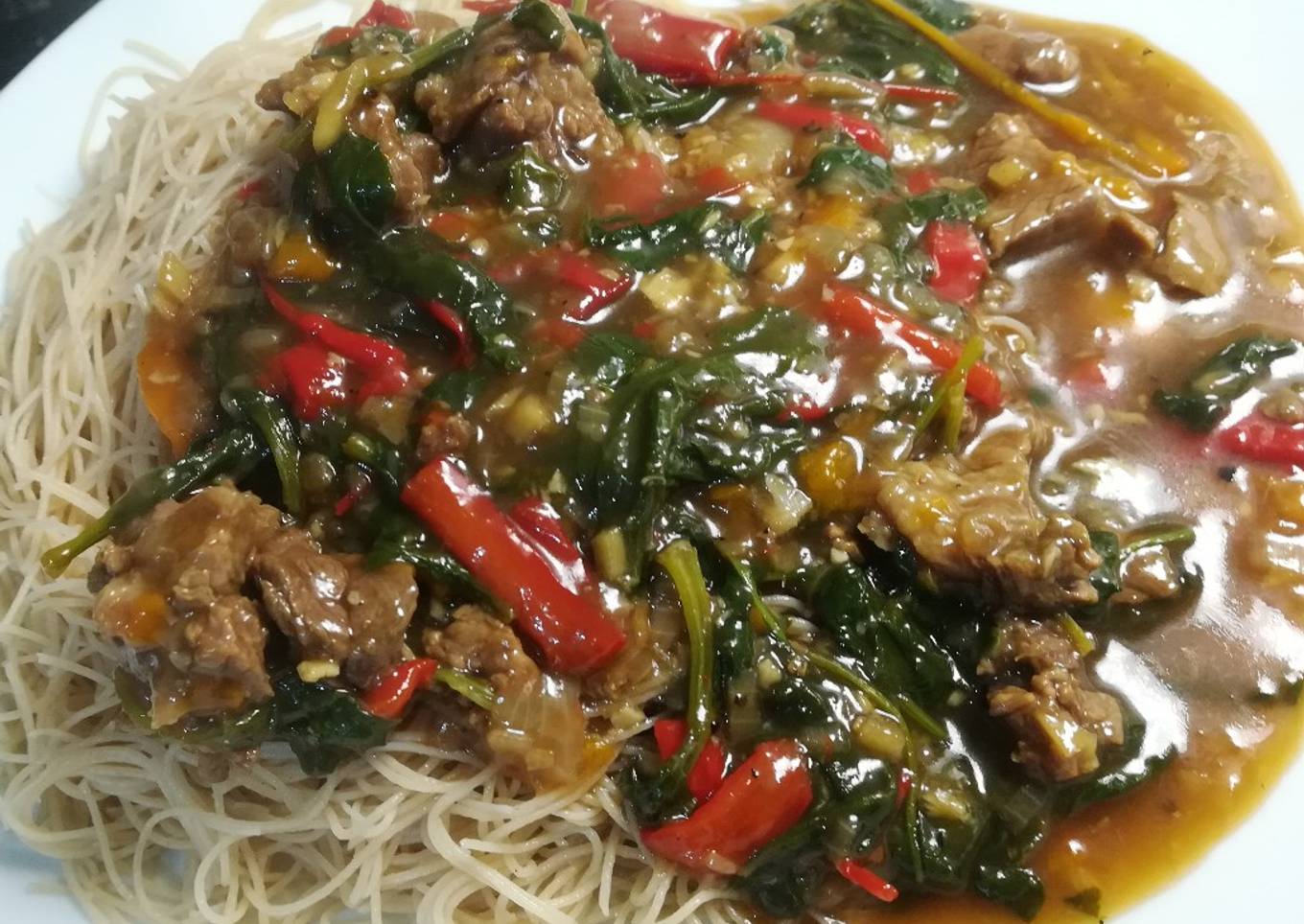 Chinese Beef with Ginger and Spinach