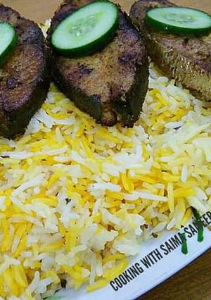 A picture of Fried fish with garlic fried rice #cookpadapp.