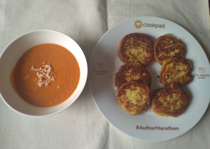 Potato patties with tomato soup. #allstarsrecipecontest