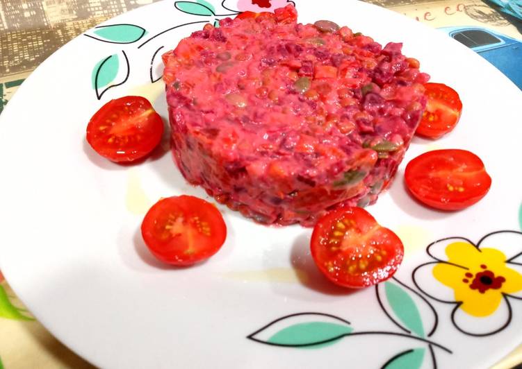 Tartar de verduras al horno con lentejas