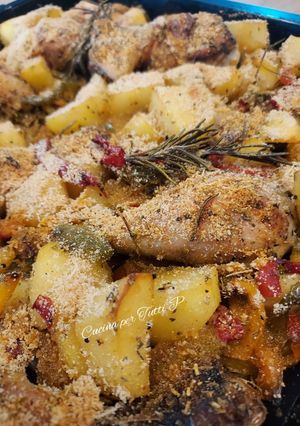 Une photo de Poulet au four, poivrons et pdt, recette 🇮🇹