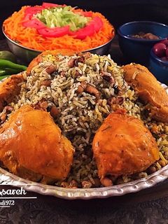 عکسی از دستور لوبيا پلو چشم بلبلی با مرغ زعفرانی