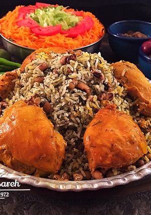 عکسی از دستور لوبيا پلو چشم بلبلی با مرغ زعفرانی