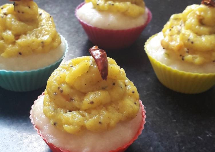 Steps to Prepare Perfect Rava idli cup cake with masala aloo frosting