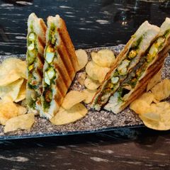 A picture of Barbeque paneer grilled sandwitch.