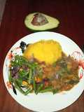 Matumbo in coconut cream and mashed pumpkin