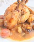 Pollo con uvas castañas y vino tinto