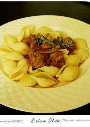 義式肉丸貝殼麵 的食譜成品照片