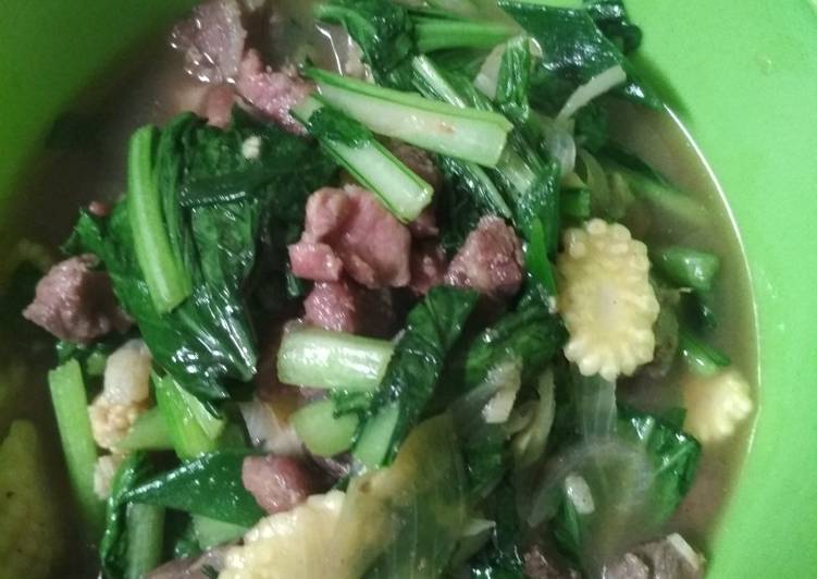 Tumis Sawi jagung muda daging sapi