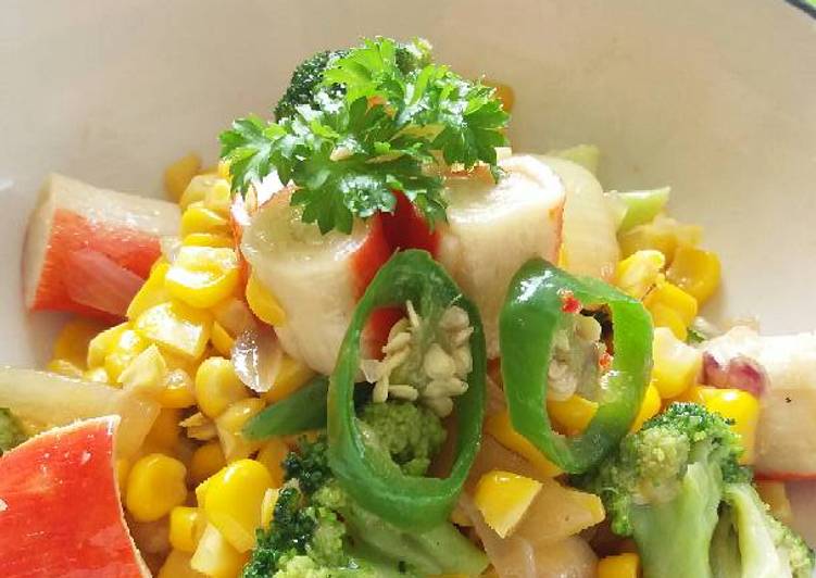 Resep brokoli jagung crab stick Anti Gagal