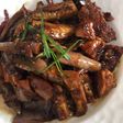 Stir pork belly with Steam eggplant