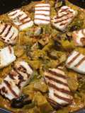 Légumes du soleil aux lardons, citron confit et halloumi grillé