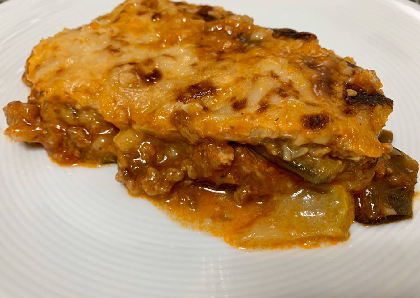 Musaca ibérica de berenjena y calabacín