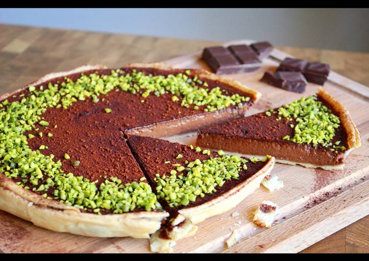 Step-by-Step Guide to Make Super Quick Homemade Rich, dark chocolate tart with pistachio crumb