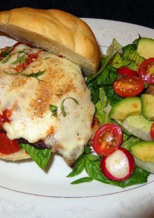 A picture of Beef Milanesa Parmigiana Sandwich, Jon Style.