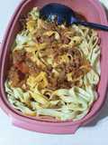 Fideos caseros con salsa boloñesa