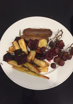 A picture of Roasted parsnips,beetroot and rosemary.