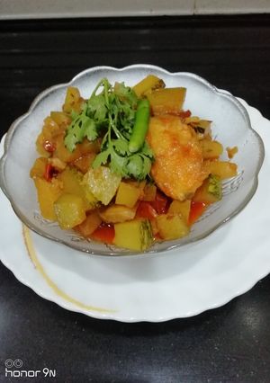 A picture of Bhandara style kaddu ki sabzi.