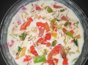 A picture of fruit custard trifle