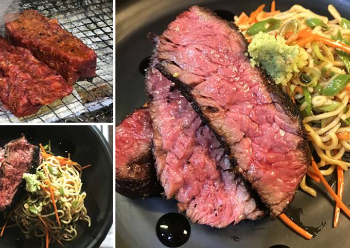 Recipe of Jamie Oliver Shichimi Togarashi Wagyu Bavette Steak & Sesame Ramen Noodle Salad