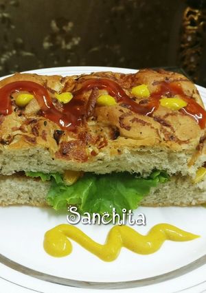 A picture of Vegetable Focaccia sandwich - Subway style.