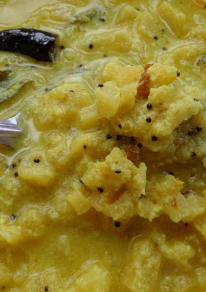 A picture of Banana stem curry (Vazhappindi moru ozhicha kootan).